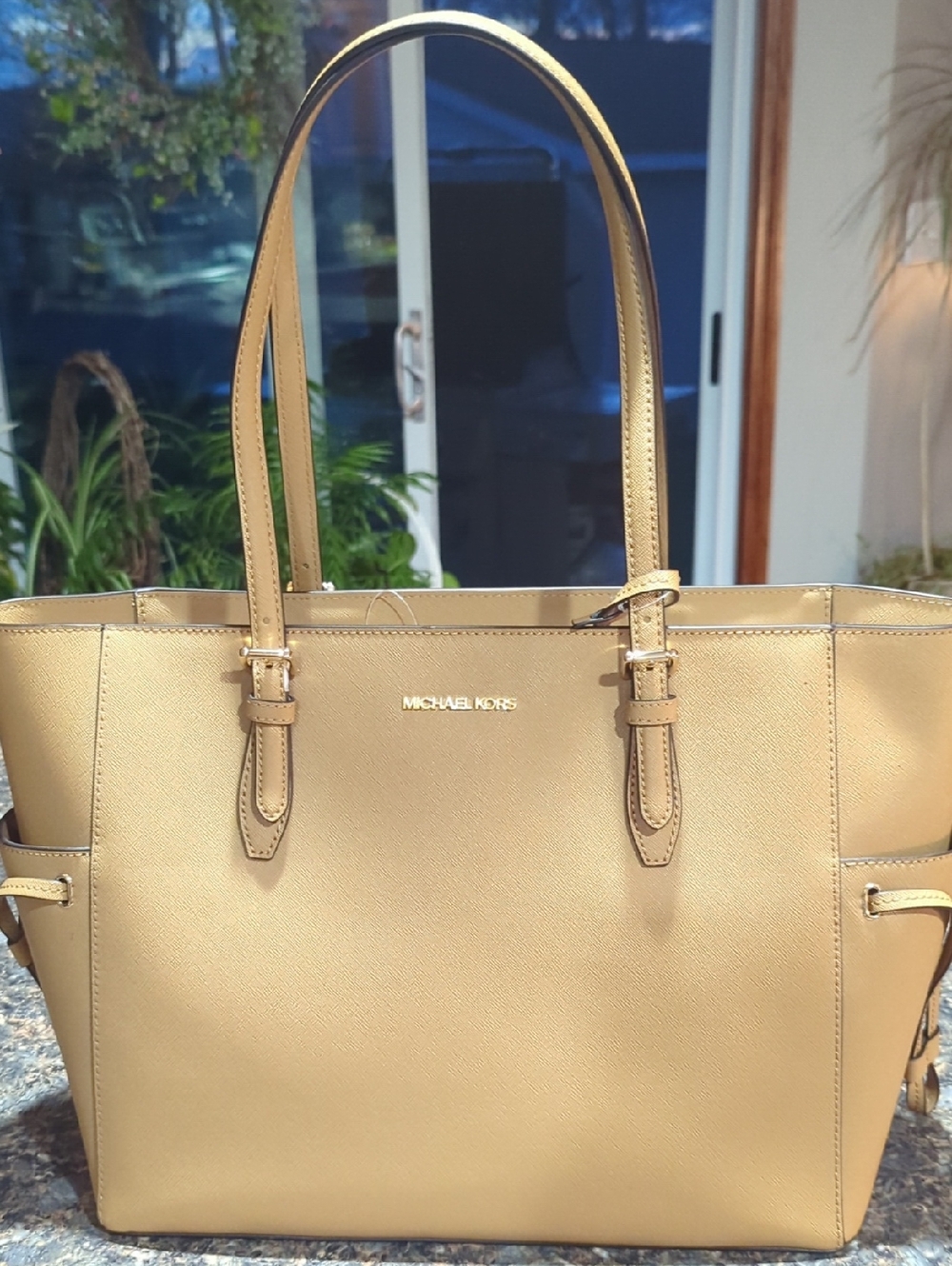 Michael Kors Beige/Tan Saffiano Leather Tote with Gold Logo